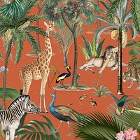 Wild animals pattern background, jungle illustration