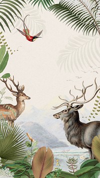 Vintage deer elk mobile wallpaper, wildlife border frame