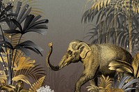 Vintage jungle elephant background, gold wildlife illustration