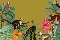 Vintage jungle animal background, wildlife border