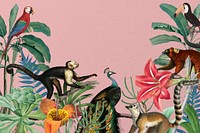 Vintage jungle animal background, wildlife border