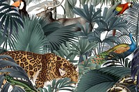 Vintage wildlife pattern background, jungle animal illustration