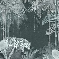 Jaguar jungle background, botanical illustration