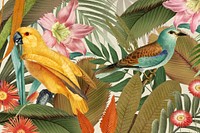 Exotic birds pattern background, jungle illustration