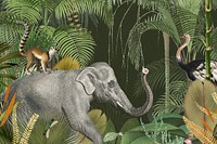 Vintage jungle elephant background, wild animal illustration