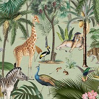 Wild animals pattern background, jungle illustration