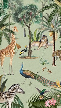 Wild animals pattern phone wallpaper, jungle illustration