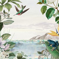 Vintage jungle paradise background, botanical border frame