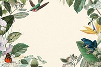 Beige vintage leaf background, botanical border frame