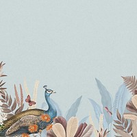 Blue aesthetic peacock background, botanical border