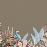 Brown aesthetic peacock background, botanical border