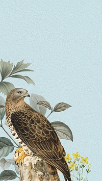 Vintage brown bird mobile wallpaper, leaf branch border background