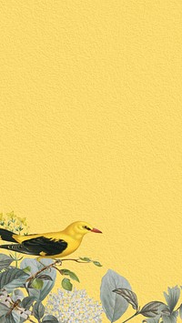 Vintage yellow bird phone wallpaper, aesthetic botanical border