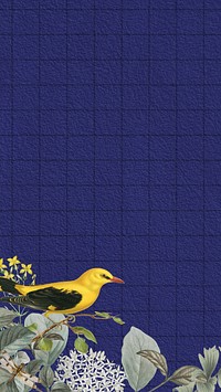 Vintage yellow bird phone wallpaper, aesthetic botanical border