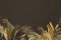 Gold palm leaf background, botanical border brown design