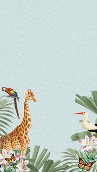 Vintage wildlife giraffe mobile wallpaper, aesthetic leaf border