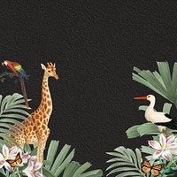 Vintage wildlife giraffe background, aesthetic leaf border