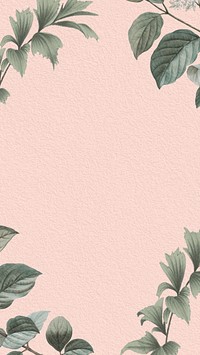 Pink vintage leaf mobile wallpaper, botanical border frame