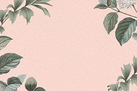 Pink vintage leaf background, botanical border frame