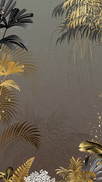 Gold palm leaf iPhone wallpaper, botanical border frame background