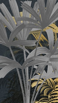 Palm trees pattern phone wallpaper, black and gold background