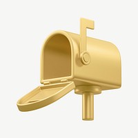 Gold mailbox, 3D collage element psd