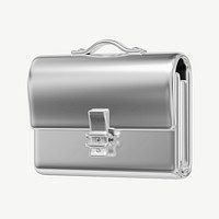 Silver business briefcase, 3D collage element psd