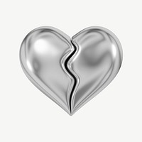 Silver broken heart, 3D collage element psd