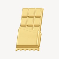 Gold chocolate bar, 3D snack, food illustration