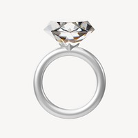 Silver diamond ring, 3D jewelry illustration