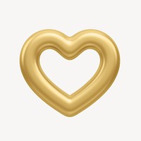 Metallic golden heart, 3D illustration