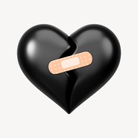 Black bandaged heart, 3D illustration