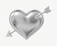 Silver arrow through heart, 3D Valentine's collage element psd