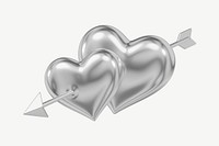 Silver arrow through heart, 3D Valentine's collage element psd