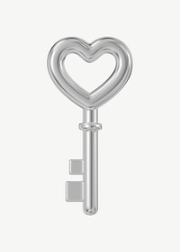 Silver heart key, 3D Valentine's collage element psd