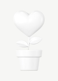 White heart plant, 3D Valentine's collage element psd