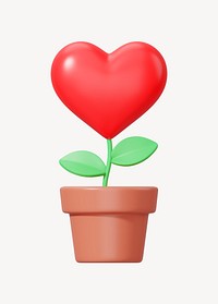 Red heart plant, 3D Valentine's illustration