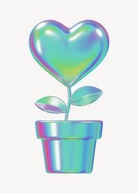 Iridescent heart plant, 3D Valentine's illustration