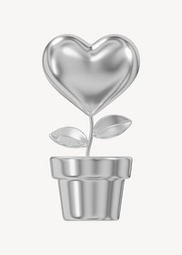 Silver  heart plant, 3D Valentine's illustration