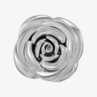 Silver metallic rose flower, 3D illustration
