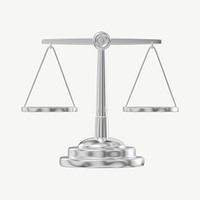 Silver justice scale, 3D law collage element psd