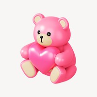 Pink teddy bear holding heart, 3D illustration