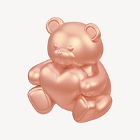 Copper teddy bear holding heart, 3D illustration