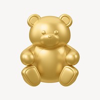 Golden teddy bear, 3D illustration