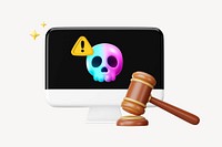 Cybersecurity law, 3D gavel and computer remix