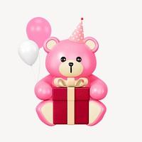 Pink birthday teddy bear, 3D illustration