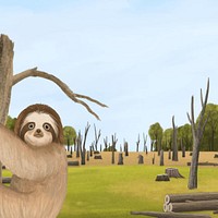 Deforestation sloth habitat background, aesthetic paint illustration