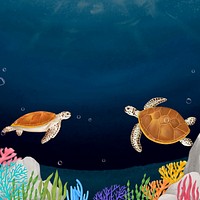 Sea turtle, dark background, aesthetic paint illustration