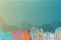 Coral reef, green background, aesthetic paint illustration