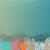 Coral reef, green background, aesthetic paint illustration